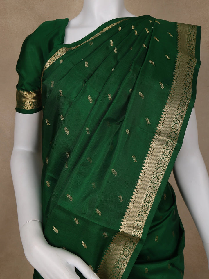 Dark Green Floral Woven Silk saree - Diadem