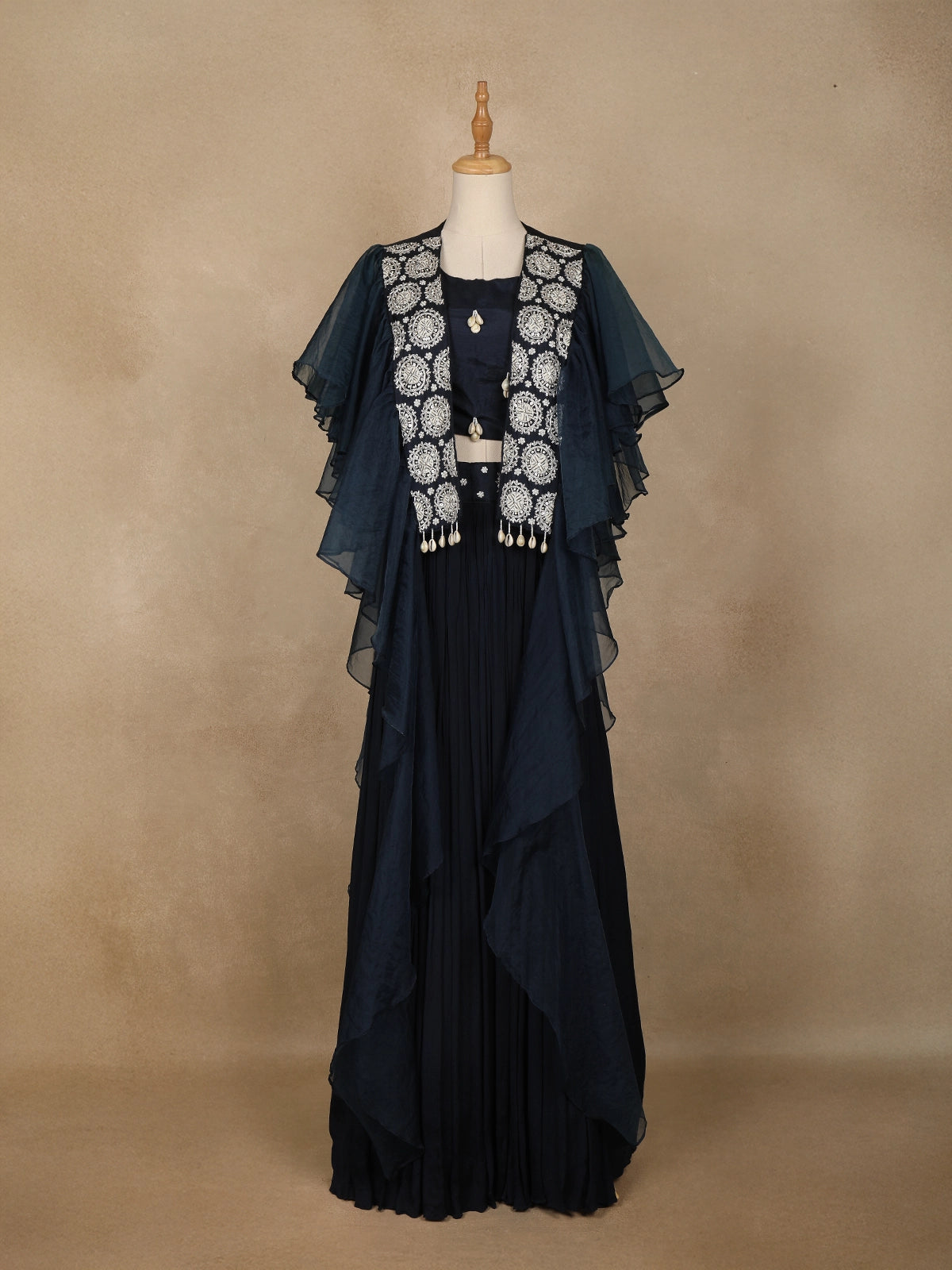 Dark Green Floral and Cowrie Shell Designed Crepe Bridesmaids Lehenga