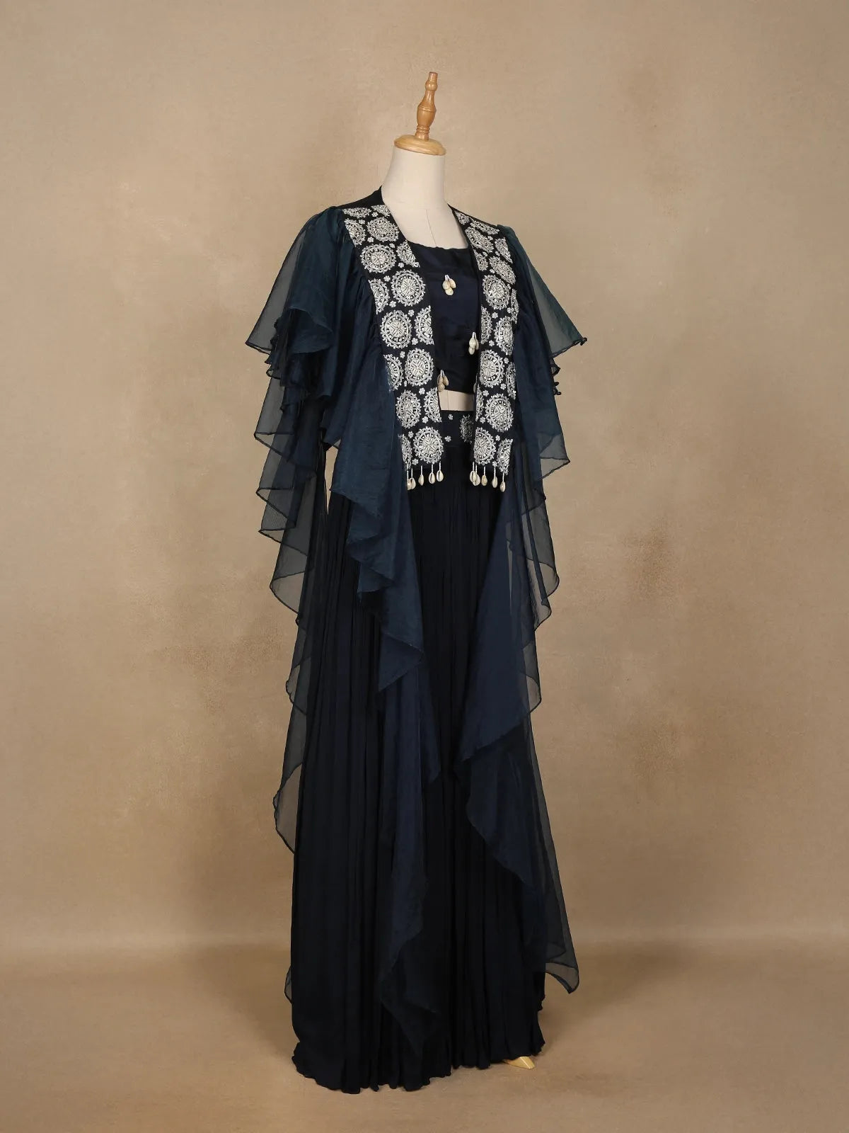 Dark Green Floral and Cowrie Shell Designed Crepe Bridesmaids