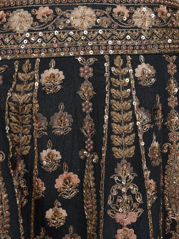 Dark Green Georgette Floral Designed Bridal Lehenga - Diadem