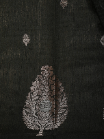 Dark Green Leaf Motif Woven Banarasi Silk Saree - Diadem