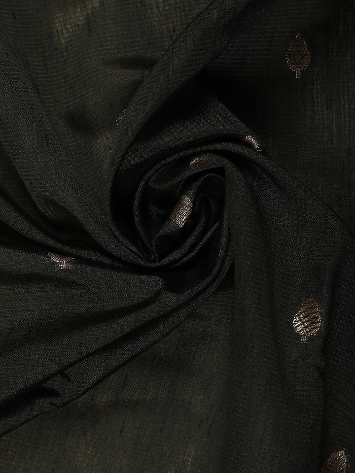 Dark Green Leaf Motif Woven Banarasi Silk Saree - Diadem