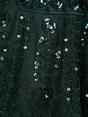 Dark Green Net Sequins And Floral Embroidery Bridesmaid Lehenga - Diadem