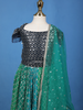 Dark Green Sequins Beaded Net Lehenga Paired with Dupatta