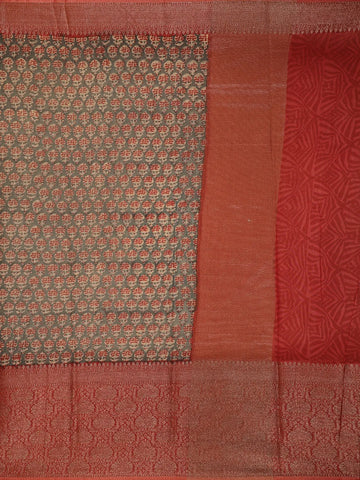 Dark Grey Floral Designed Chanderi Cotton Saree - Diadem