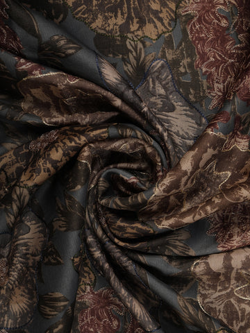 Dark Grey Floral Designed Semi Tussar Saree - Diadem