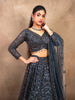 Dark Grey Floral Embroidered Net Bridal Lehenga