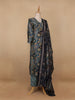 Dark Grey Floral Printed Semi Silk Salwar Suit - Diadem