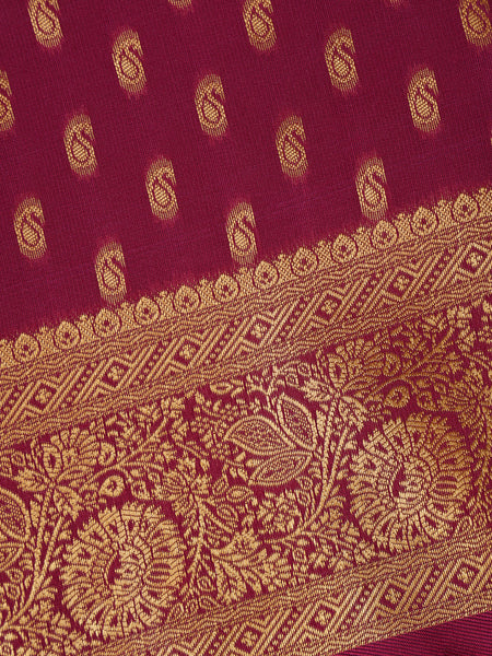 Dark Magenta Floral Design Silk Saree - Diadem