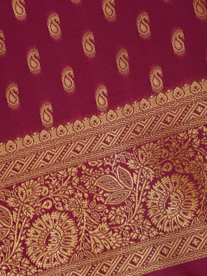 Dark Magenta Floral Design Silk Saree - Diadem
