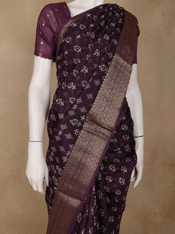 Dark Maroon Floral Printed Cotton Saree - Diadem