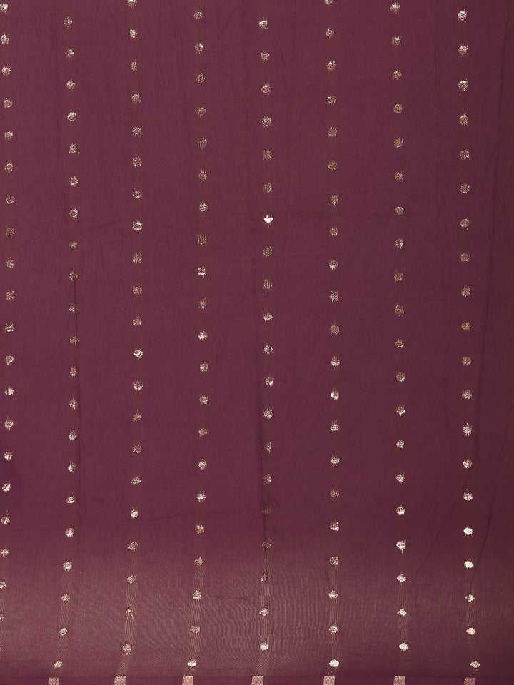 Dark Maroon Floral Printed Cotton Saree - Diadem
