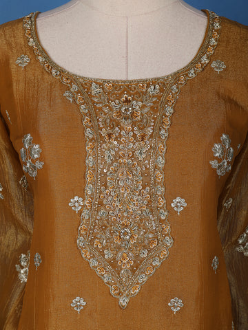 Dark Mustard Floral Designed Semi Silk Salwar Suit - Diadem
