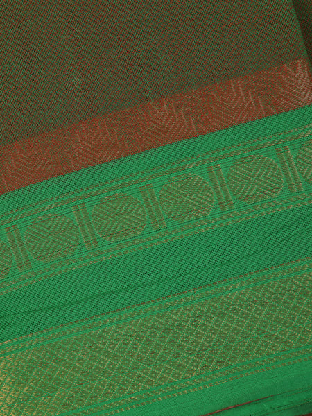 Dark Olive Green Solid Cotton Fancy Saree - Diadem