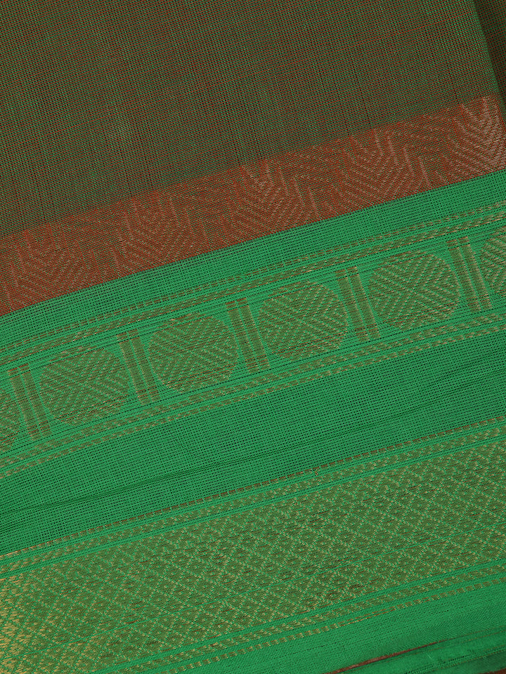 Dark Olive Green Solid Cotton Fancy Saree - Diadem
