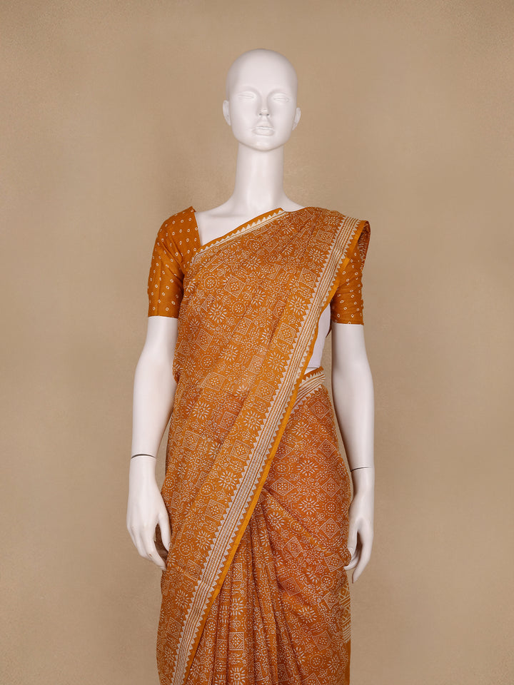 Dark Orange Warli Designed Soft Silk Saree - Diadem