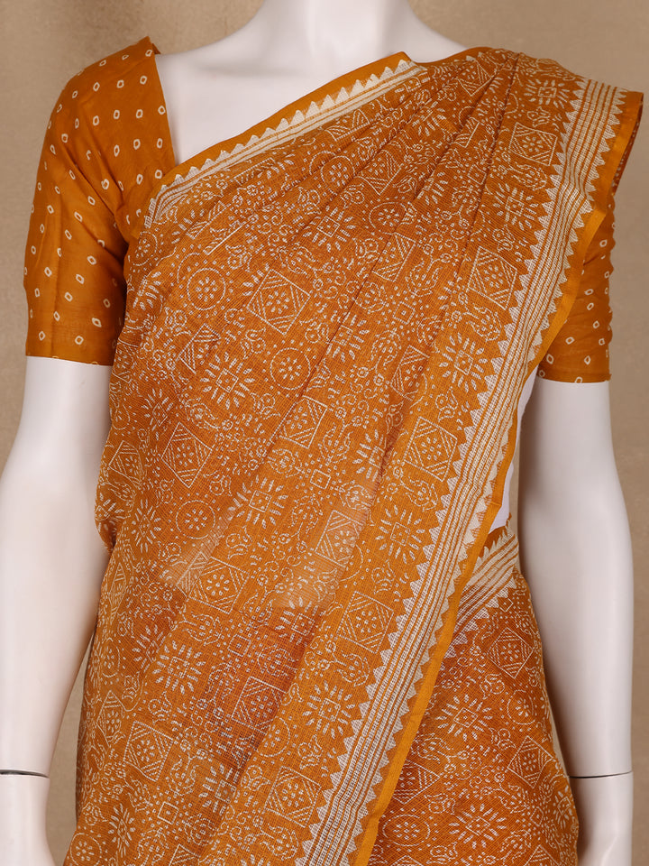 Dark Orange Warli Designed Soft Silk Saree - Diadem