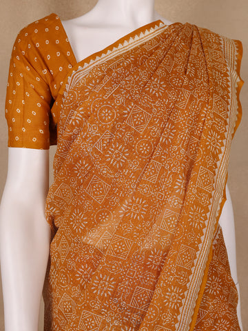 Dark Orange Warli Designed Soft Silk Saree - Diadem