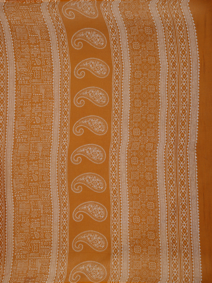 Dark Orange Warli Designed Soft Silk Saree - Diadem