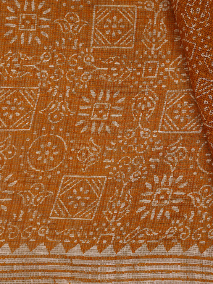 Dark Orange Warli Designed Soft Silk Saree - Diadem