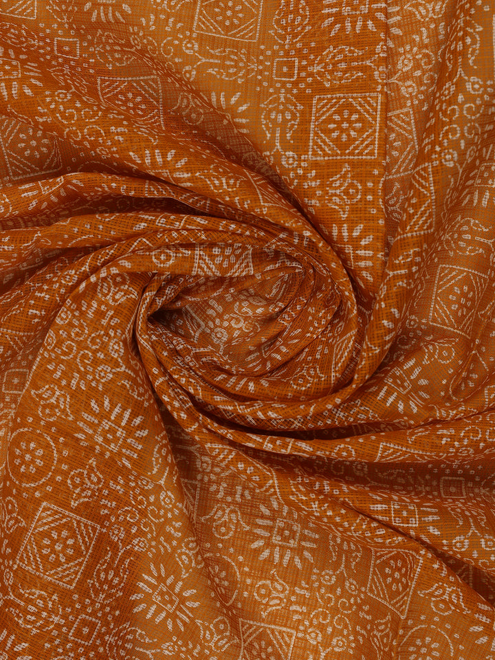 Dark Orange Warli Designed Soft Silk Saree - Diadem