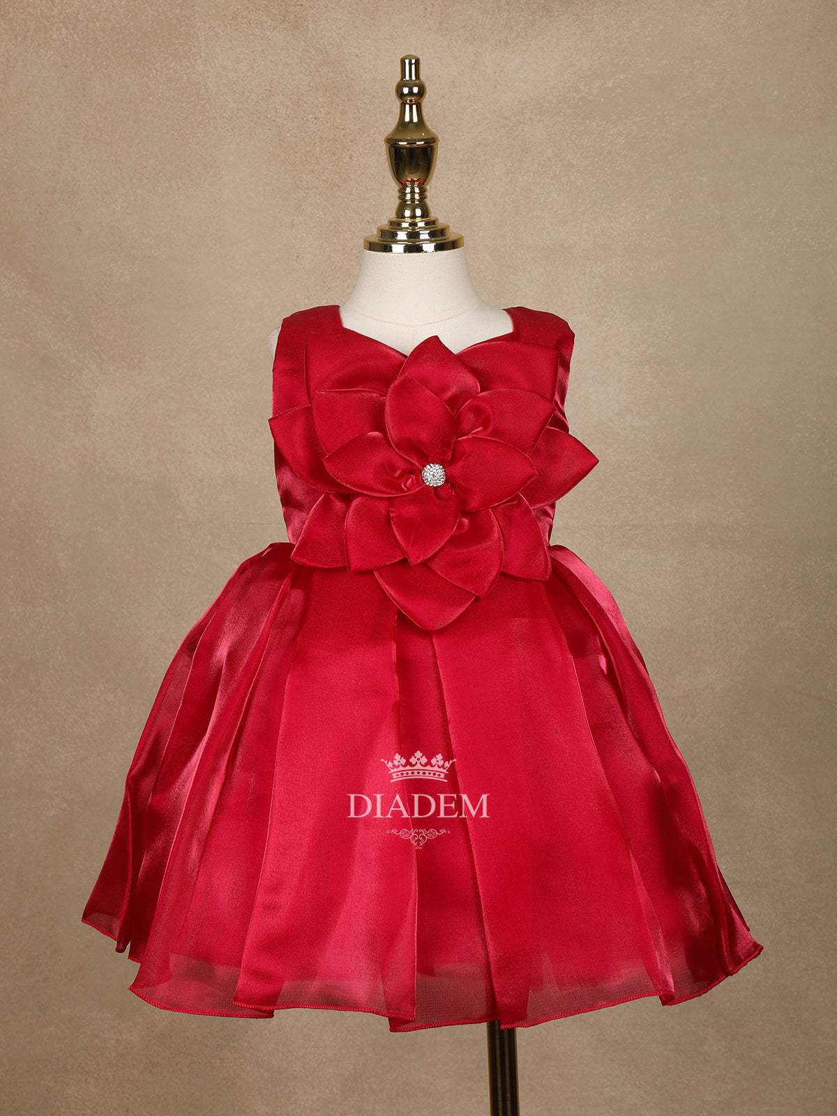 Dark Pink 3D Floral Designed Organza Party Wear Gown for Girls - Diadem