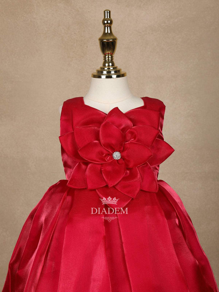 Dark Pink 3D Floral Designed Organza Party Wear Gown for Girls - Diadem