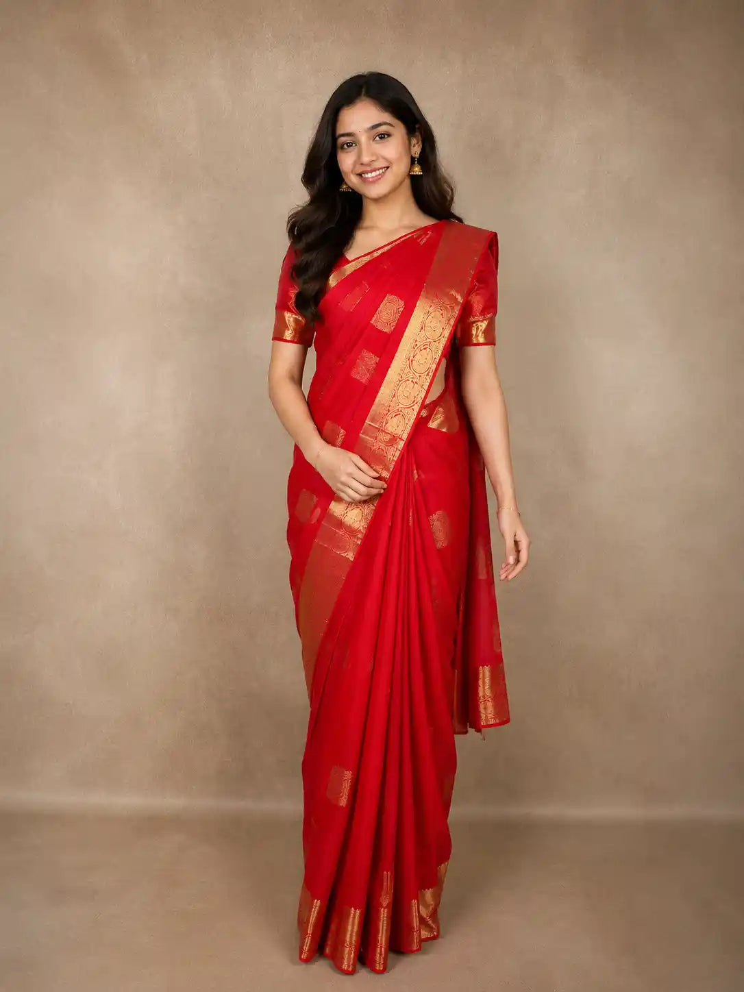 Dark Pink Butta Woven Design Kanchipuram Silk Saree with Zari Border
