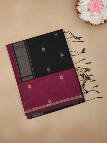 Dark Pink Floral Butta Fancy Cotton Saree - Diadem