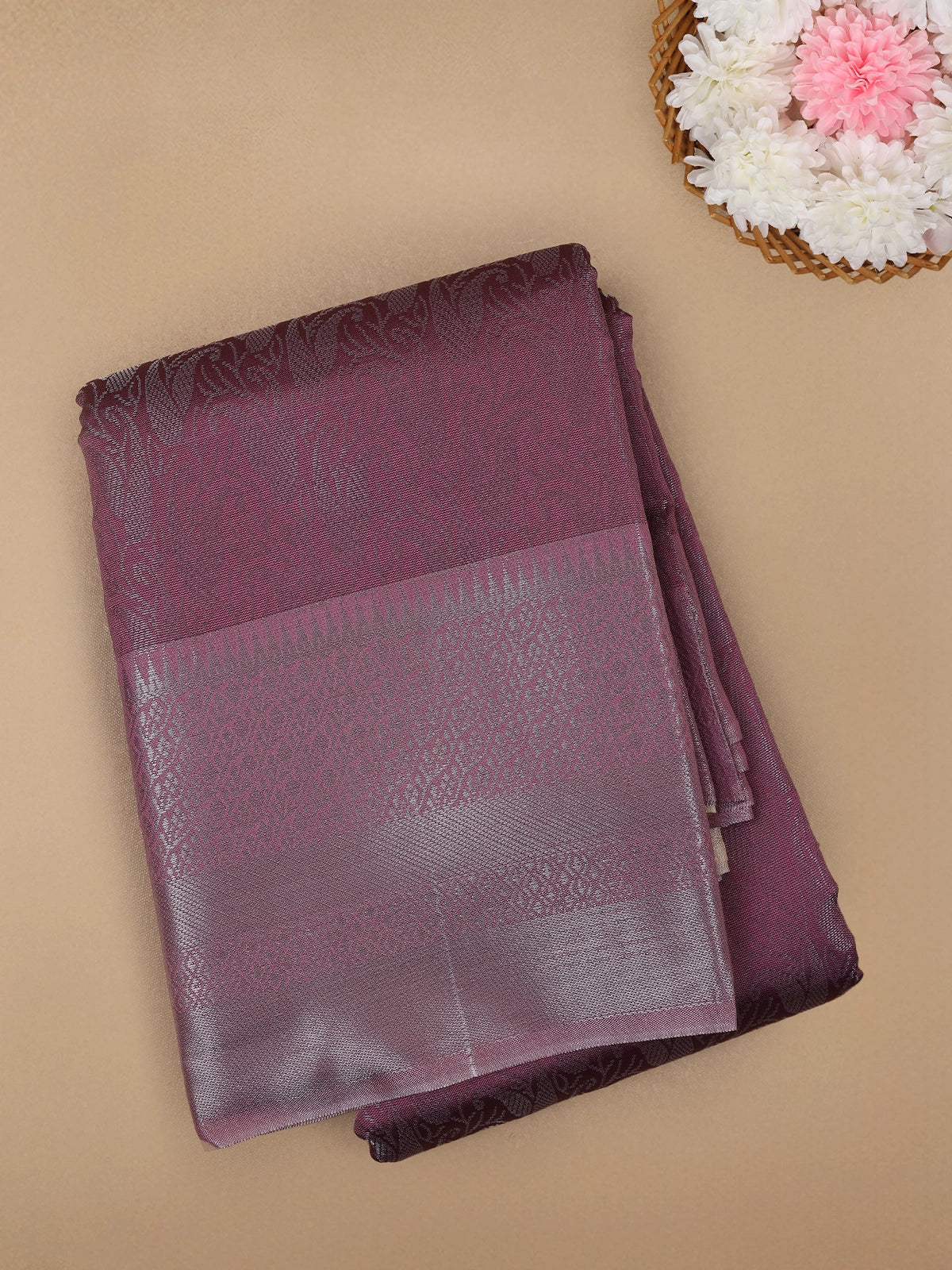 Dark Pink Floral Designed Fancy Art Silk Saree - Diadem