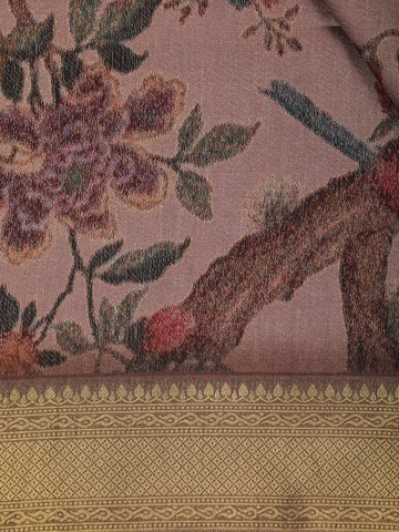 Dark Pink Floral Designed Semi Tussar Saree - Diadem