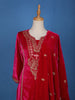 Dark Pink Floral Designed Velvet Salwar Suit - Diadem