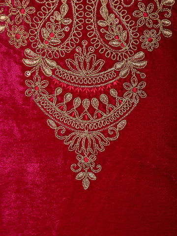 Dark Pink Floral Designed Velvet Salwar Suit - Diadem