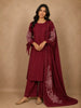 Dark Pink Floral Embroidered Design Cotton Co-ord Set