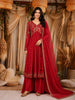 Dark  Pink Floral Embroidered Georgette Palazzo Suit