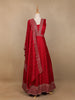 Dark Pink Floral Embroidery Raw Silk Gown