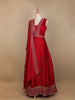 Dark Pink Floral Embroidery Raw Silk Gown