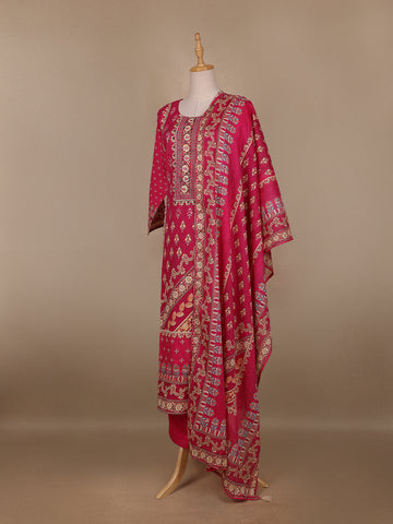 Dark Pink Floral Printed Cotton Salwar Suit - Diadem
