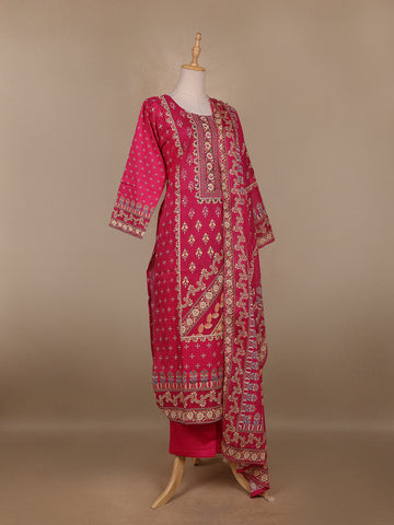 Dark Pink Floral Printed Cotton Salwar Suit - Diadem