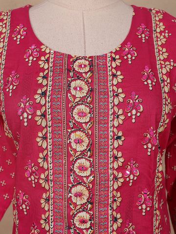 Dark Pink Floral Printed Cotton Salwar Suit - Diadem