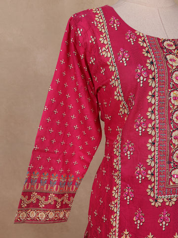 Dark Pink Floral Printed Cotton Salwar Suit - Diadem