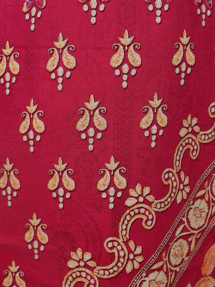 Dark Pink Floral Printed Cotton Salwar Suit - Diadem