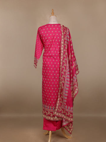 Dark Pink Floral Printed Cotton Salwar Suit - Diadem