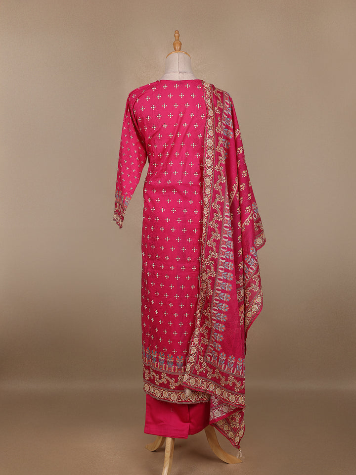 Dark Pink Floral Printed Cotton Salwar Suit - Diadem