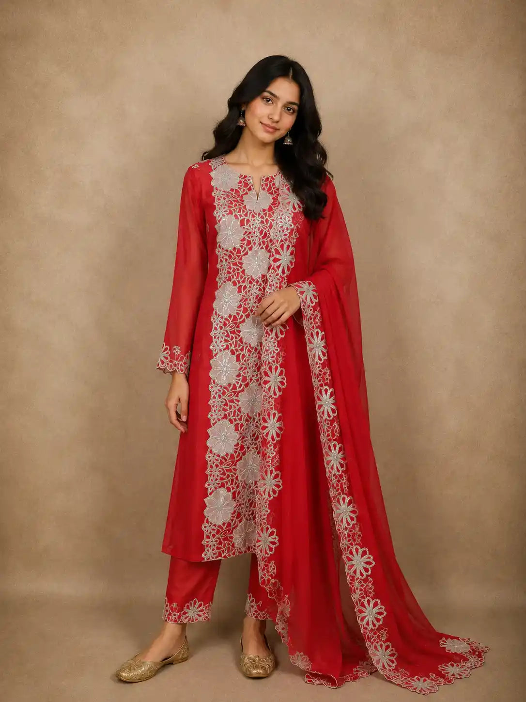 Dark Pink Floral Sequins Embroidered Design Georgette Unstitched Salwar Material with Dupatta