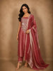 Dark Pink Floral Sequins and Zardozi Embroidered Design Tissue Unstitched Salwar Material with Dupatta