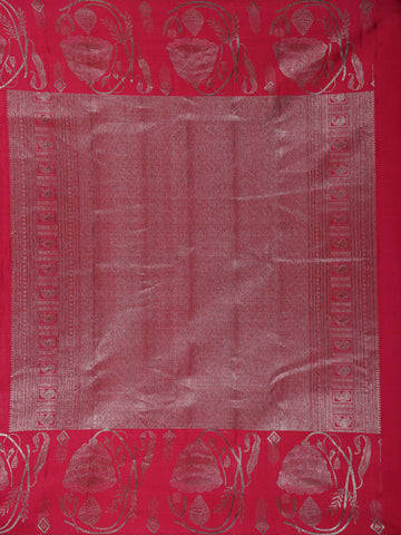 Dark Pink Floral Woven Pure Kanchipuram Silk Saree - Diadem