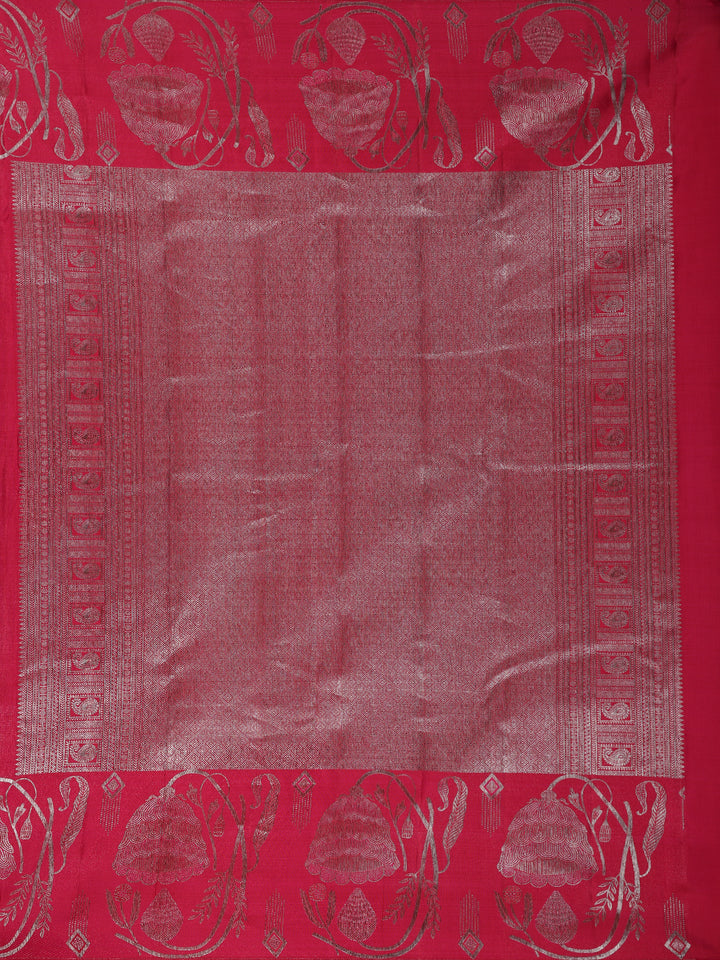 Dark Pink Floral Woven Pure Kanchipuram Silk Saree - Diadem