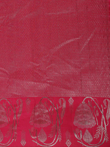 Dark Pink Floral Woven Pure Kanchipuram Silk Saree - Diadem
