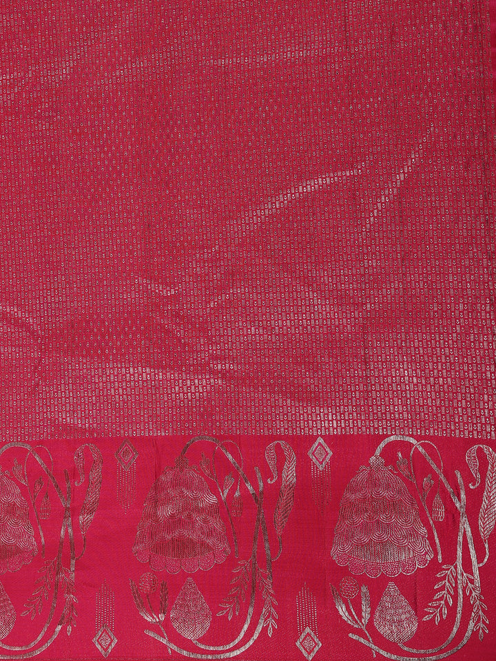 Dark Pink Floral Woven Pure Kanchipuram Silk Saree - Diadem